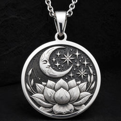Lotus Crescent Moon Spiritual Yoga Pendant — Solid 925 Sterling Silver finish view