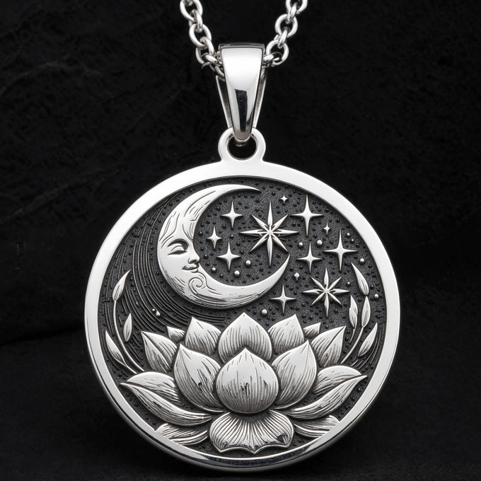 Lotus Crescent Moon Pendant | Silver & Plated Options - Spiritual Protection Yoga Zen - Görsel 12, boho chic jewelry