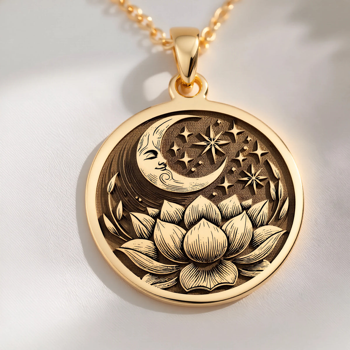 Lotus Crescent Moon Pendant: with lotus flower yoga amulet talisman collectible - View 48