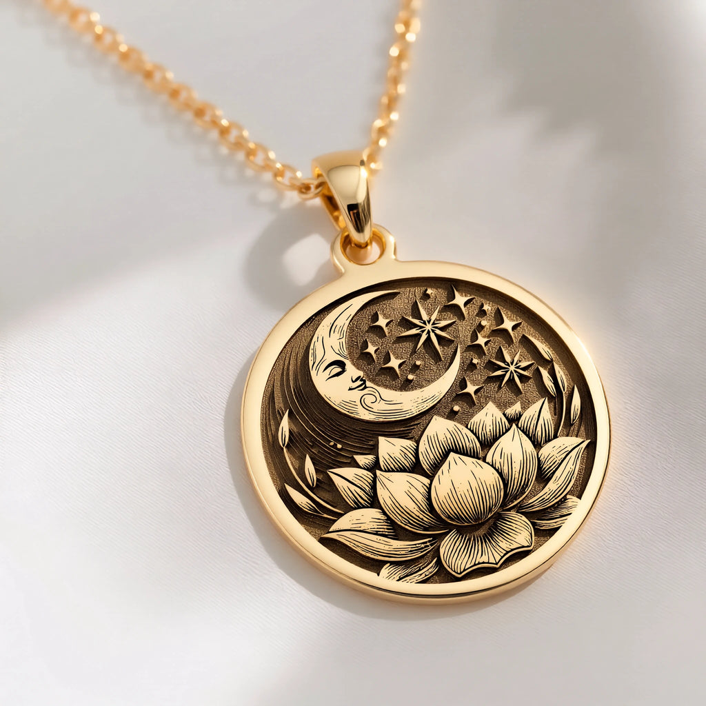 Lotus Crescent Moon Pendant: with lotus flower yoga amulet talisman collectible - View 214