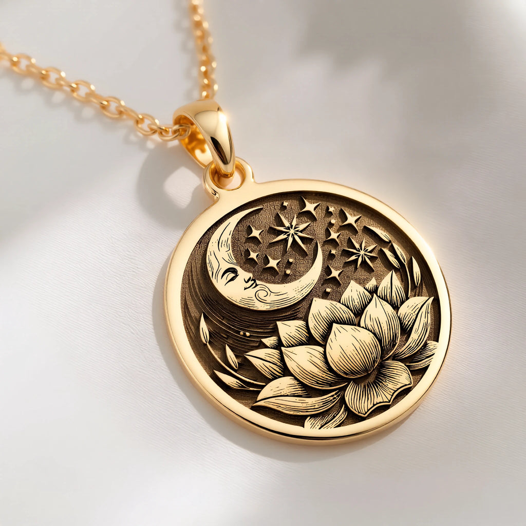 Lotus Crescent Moon Pendant: with lotus flower yoga amulet talisman collectible - View 214