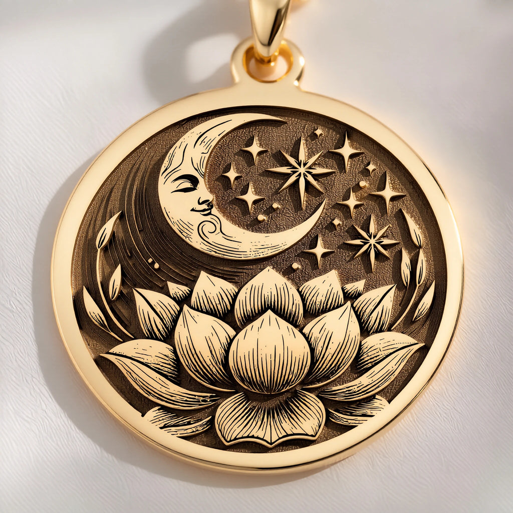 Lotus Crescent Moon Pendant: with lotus flower yoga amulet talisman collectible - View 214