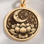 Lotus Crescent Moon Pendant: with lotus flower yoga amulet talisman collectible - View 214