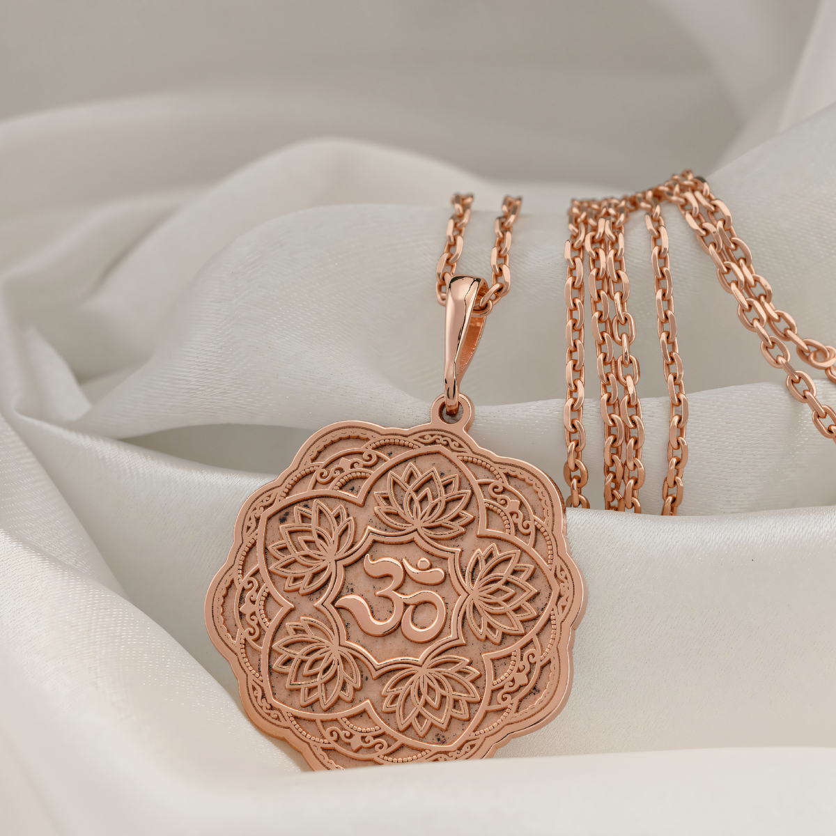 Lotus Flower Yoga Amulet Necklace | Silver & Plated Options - Spiritual Protection Divine Symbol - 14K Rose Gold Plated Front View