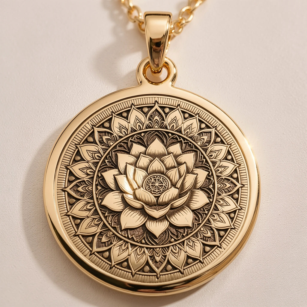 Lotus Mandala Spiritual Pendant | Silver & Plated Options - Sacred Geometry Yoga Zen - Görsel 1, 14K Lotus Necklace