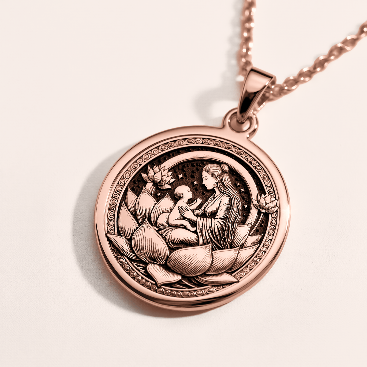 Lotus Mother Pendant - 14K Rose Gold Plated