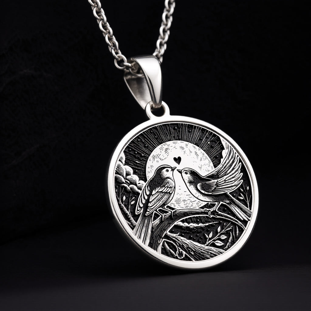 Love Birds Couple Medallion - 925 Sterling Silver