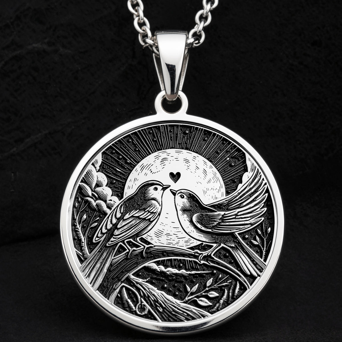 Love Birds Couple Medallion - 925 Sterling Silver