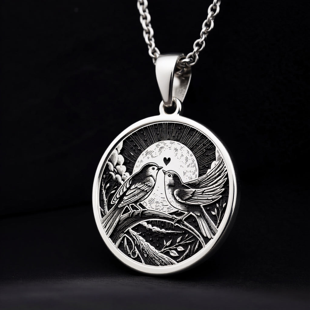 Love Birds Couple Medallion - 925 Sterling Silver