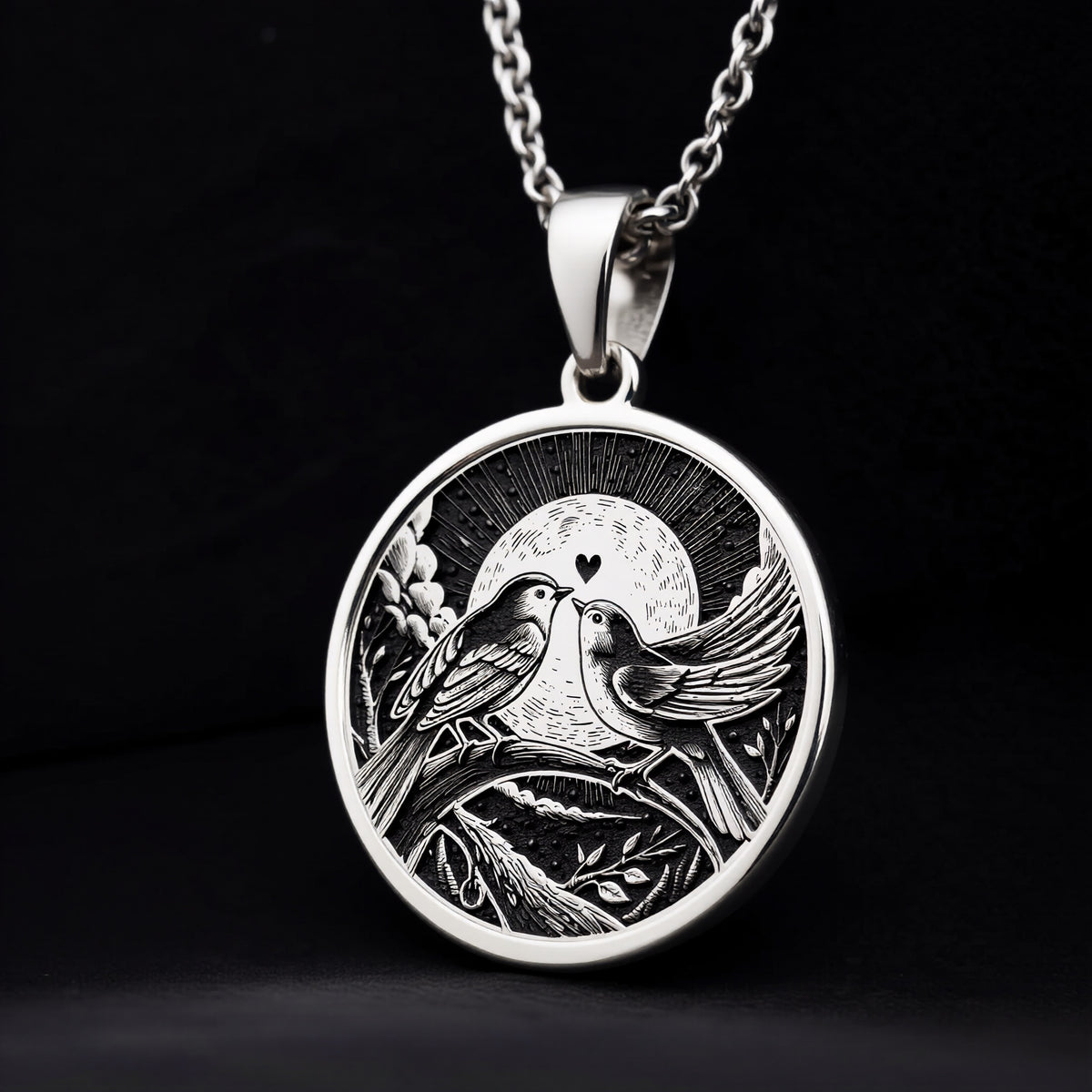 Love Birds Couple Medallion - 925 Sterling Silver