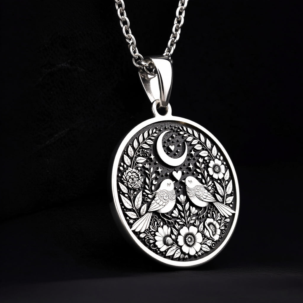 Lovebirds Pendant Necklace - Endless Love Romantic Gift - 925 Sterling Silver