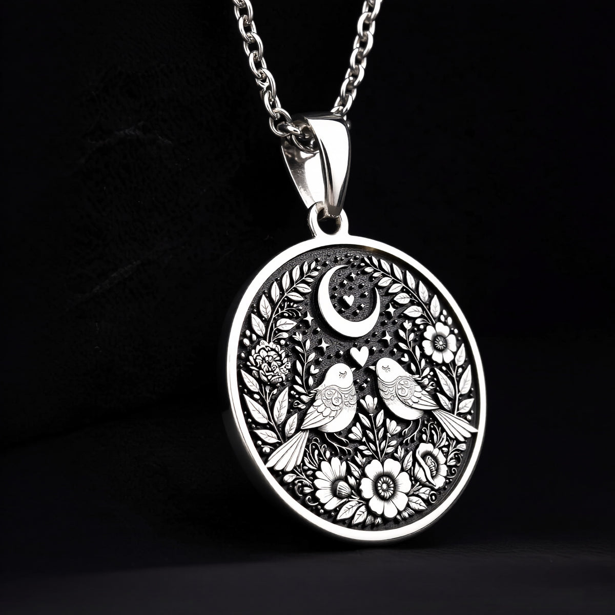 Lovebirds Pendant Necklace - Endless Love Romantic Gift - 925 Sterling Silver