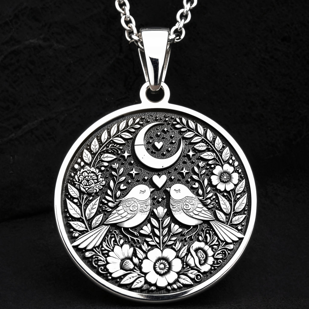 Lovebirds Pendant Necklace - Endless Love Romantic Gift - 925 Sterling Silver