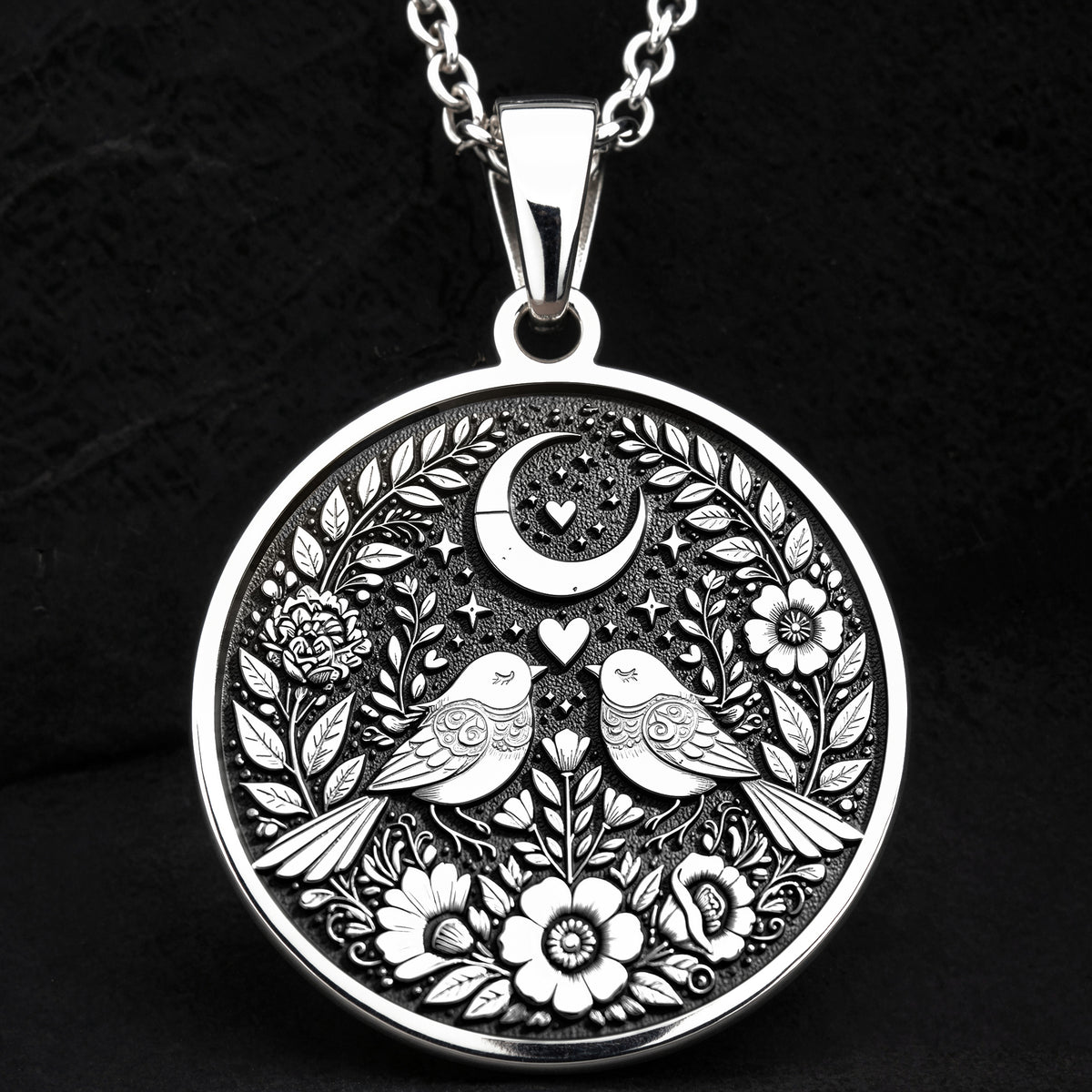 Lovebirds Pendant Necklace - Endless Love Romantic Gift - 925 Sterling Silver
