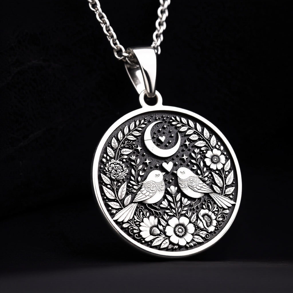 Lovebirds Pendant Necklace - Endless Love Romantic Gift - 925 Sterling Silver