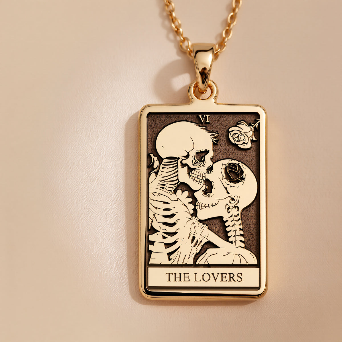 Lovers Tarot Pendant Necklace - Major Arcana Love Charm - 14K Gold Plated