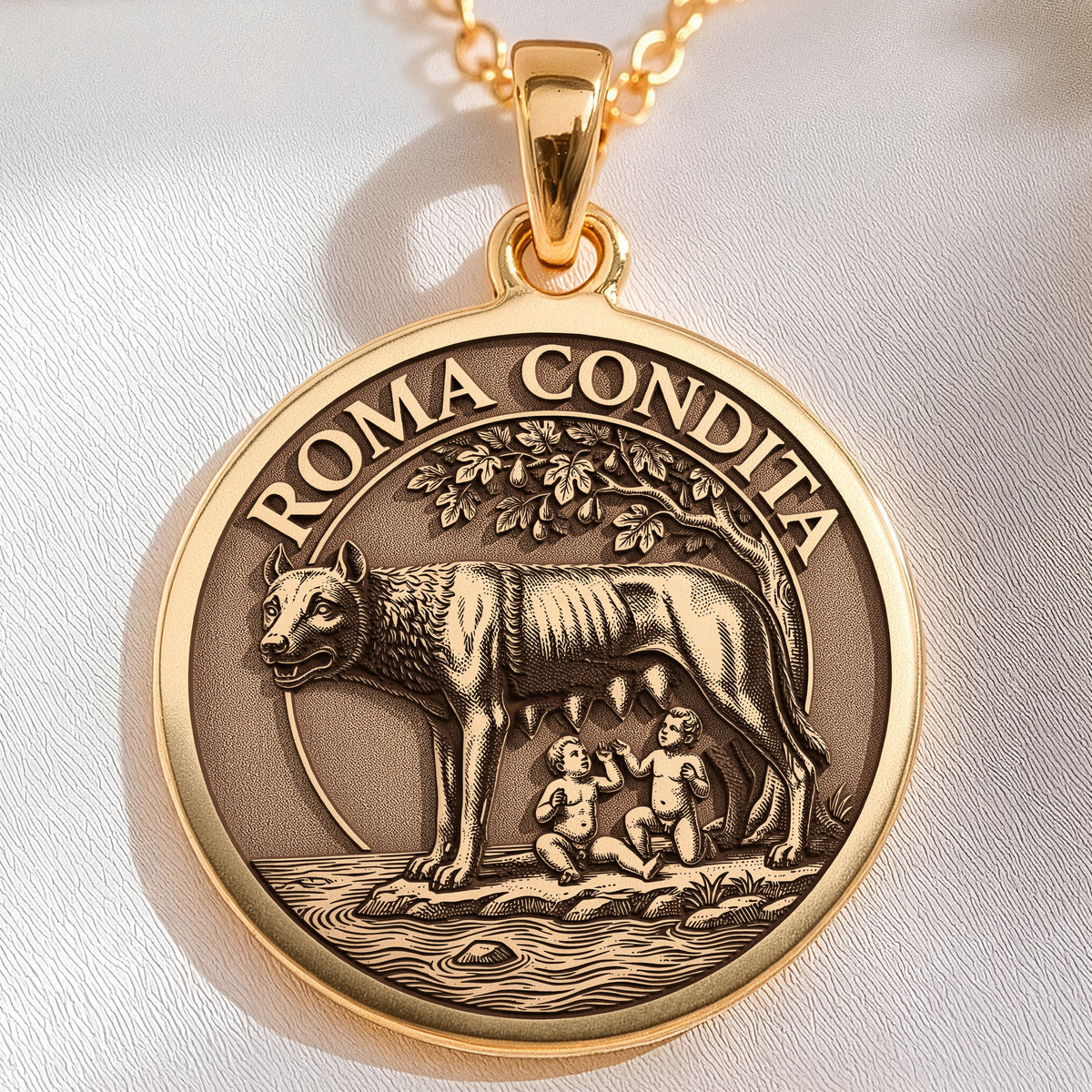 Lupa Capitolina Necklace: 14K Gold Romulus and Remus Pendant - View 2