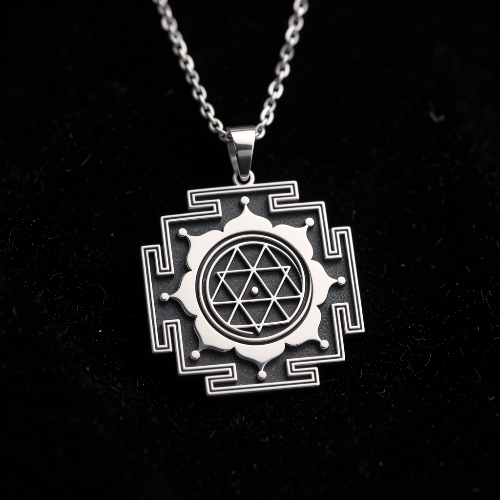 Maha Durga Yantra Spiritual Amulet Pendant - 925 Sterling Silver