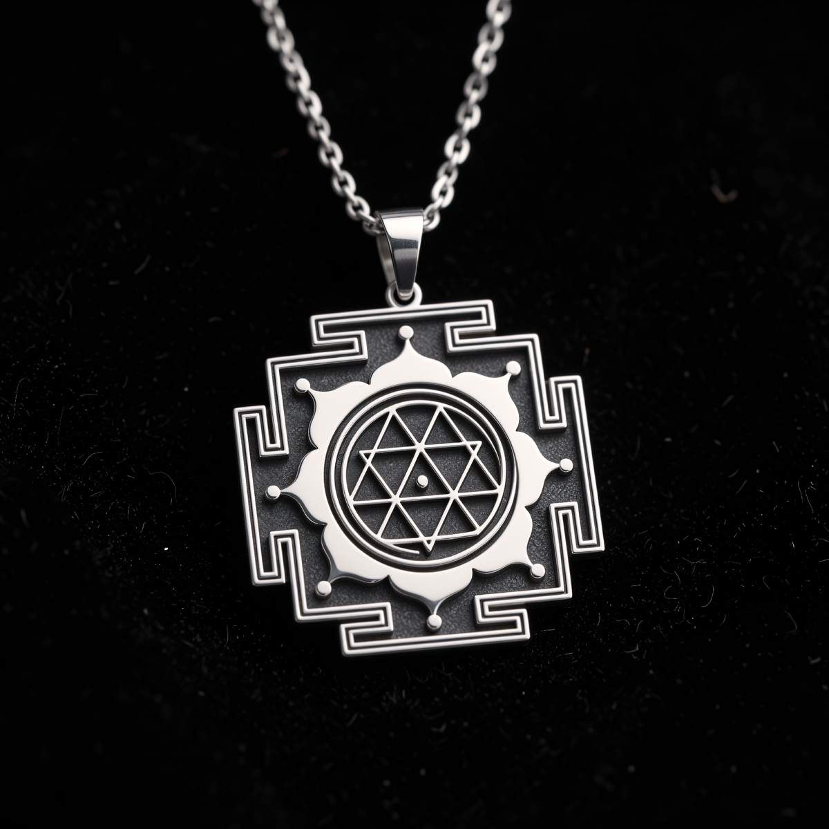 Maha Durga Yantra Spiritual Amulet Pendant - 925 Sterling Silver