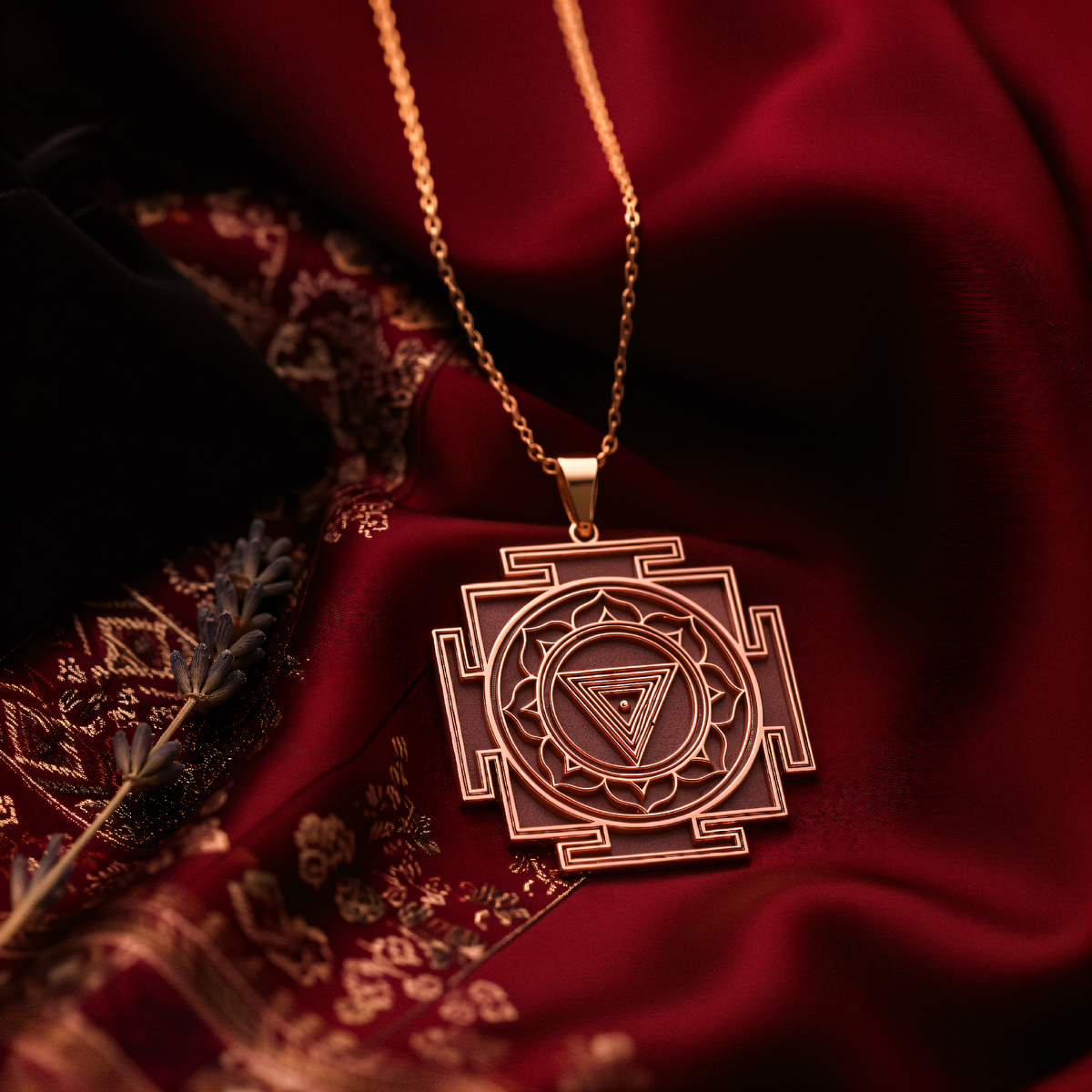 MahaKali Yantra Spiritual Protection Necklace - 14K Rose Gold Plated