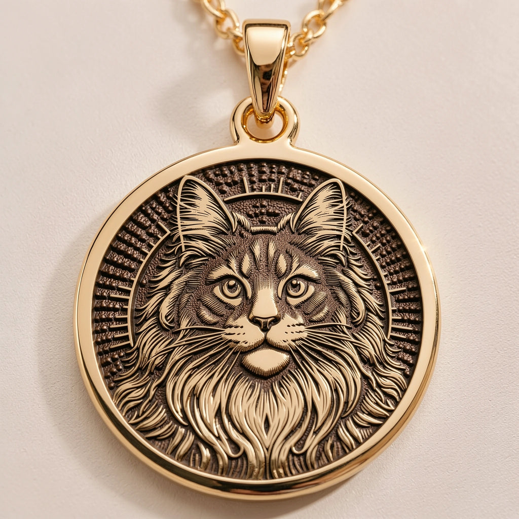 Maine Coon Cat Spirit Animal Medallion | Silver & Plated Options - Pet Memorial Animal Lover Gift - Görsel 1, Animal Jewelry