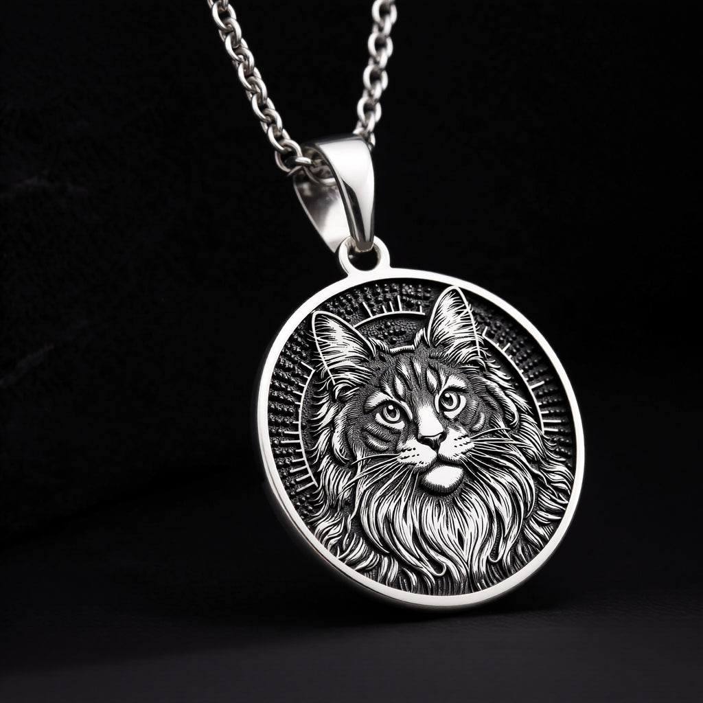 Maine Coon Cat Spirit Animal Medallion - 925 Sterling Silver