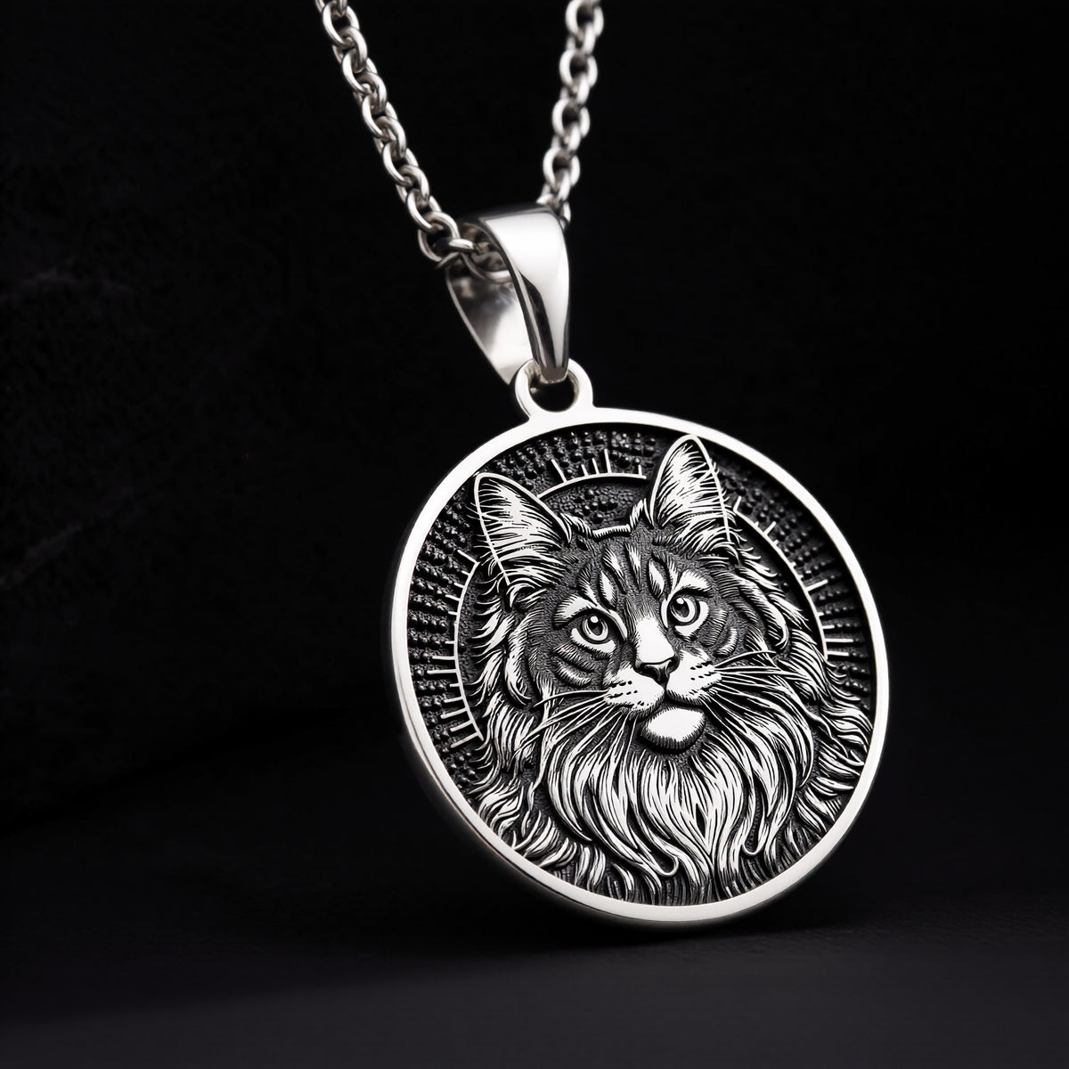 Maine Coon Cat Spirit Animal Medallion - 925 Sterling Silver