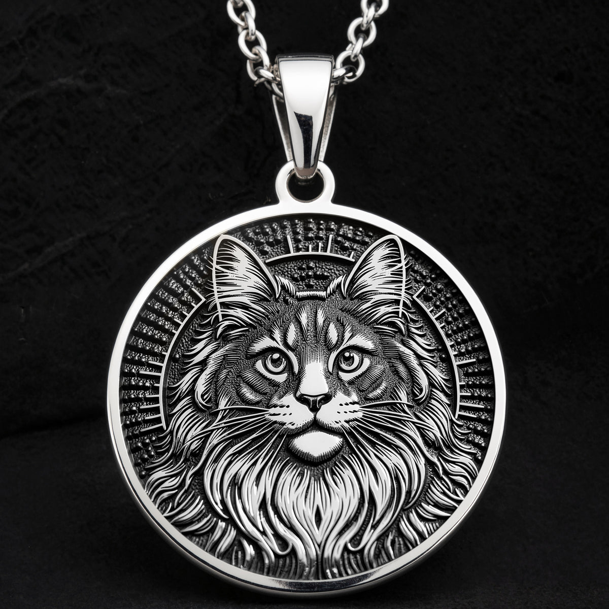 Maine Coon Cat Spirit Animal Medallion - 925 Sterling Silver
