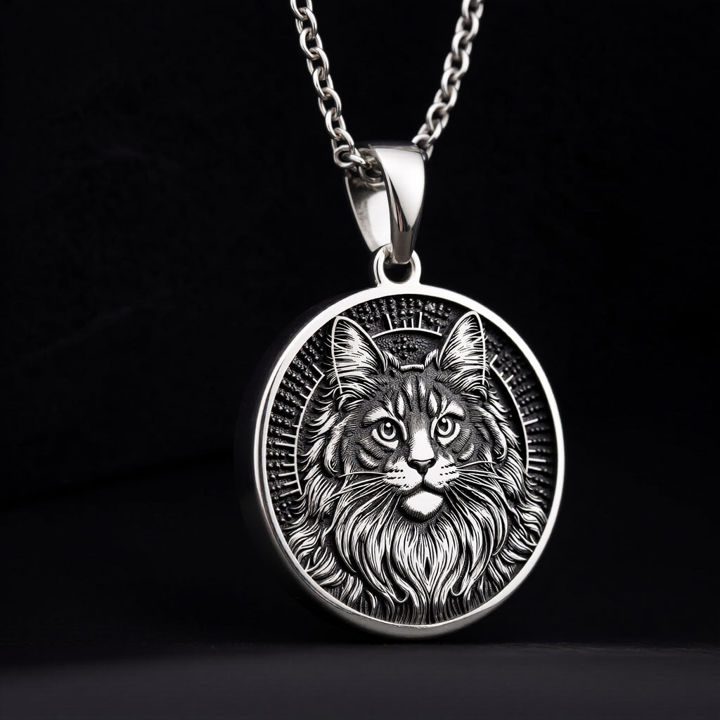 Maine Coon Cat Spirit Animal Medallion - 925 Sterling Silver