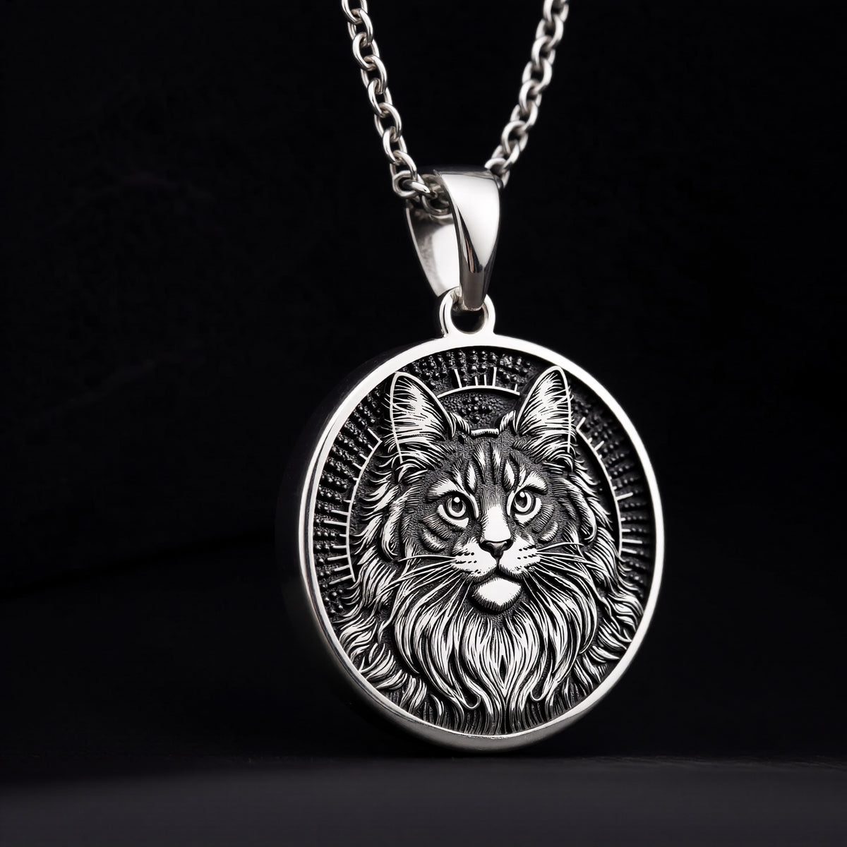 Maine Coon Cat Spirit Animal Medallion - 925 Sterling Silver
