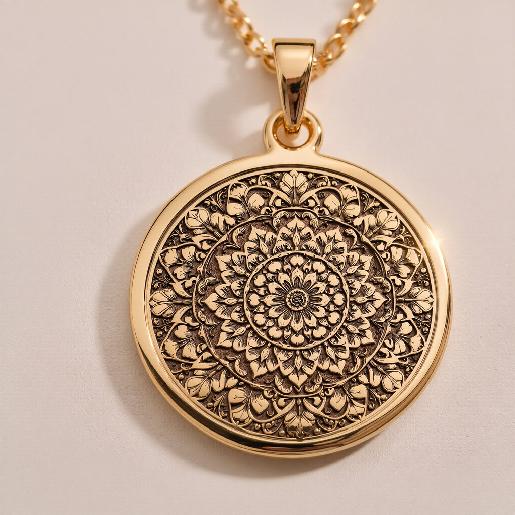 Mandala Sacred Geometry Medallion Pendant - 14K Solid Gold