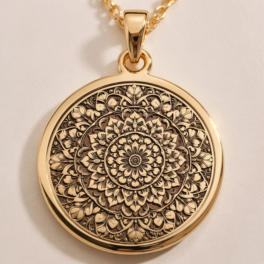 Mandala Sacred Geometry Medallion Pendant | Silver & Plated Options - Spiritual Protection Yoga Zen - Görsel 1, 14K Chakra Charm