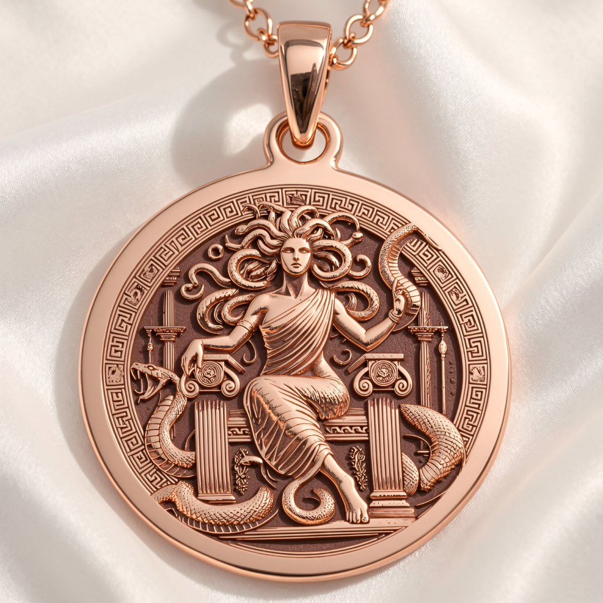 Medusa Gorgon Amulet Pendant - 14K Rose Gold Plated