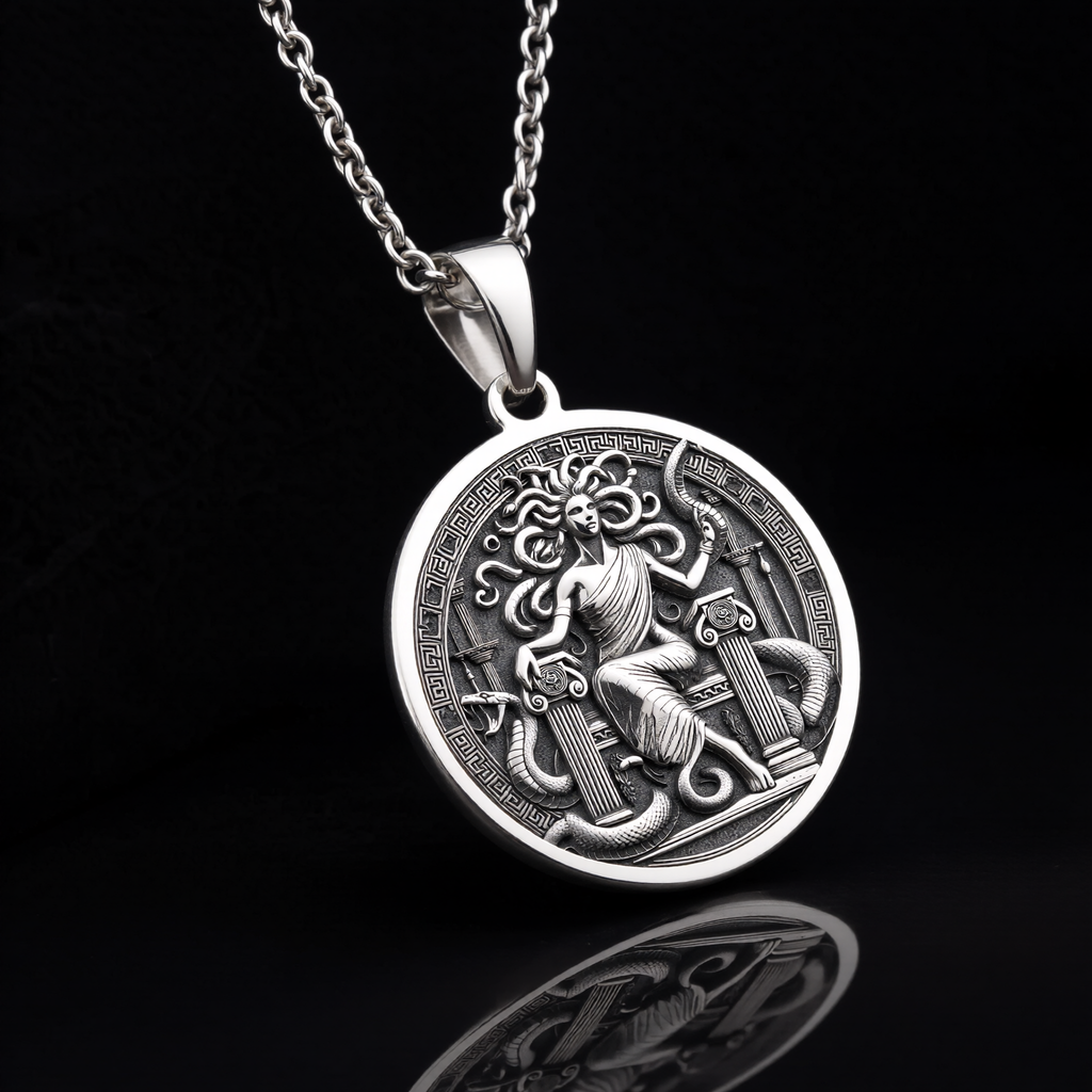 Medusa Gorgon Amulet Pendant - 925 Sterling Silver