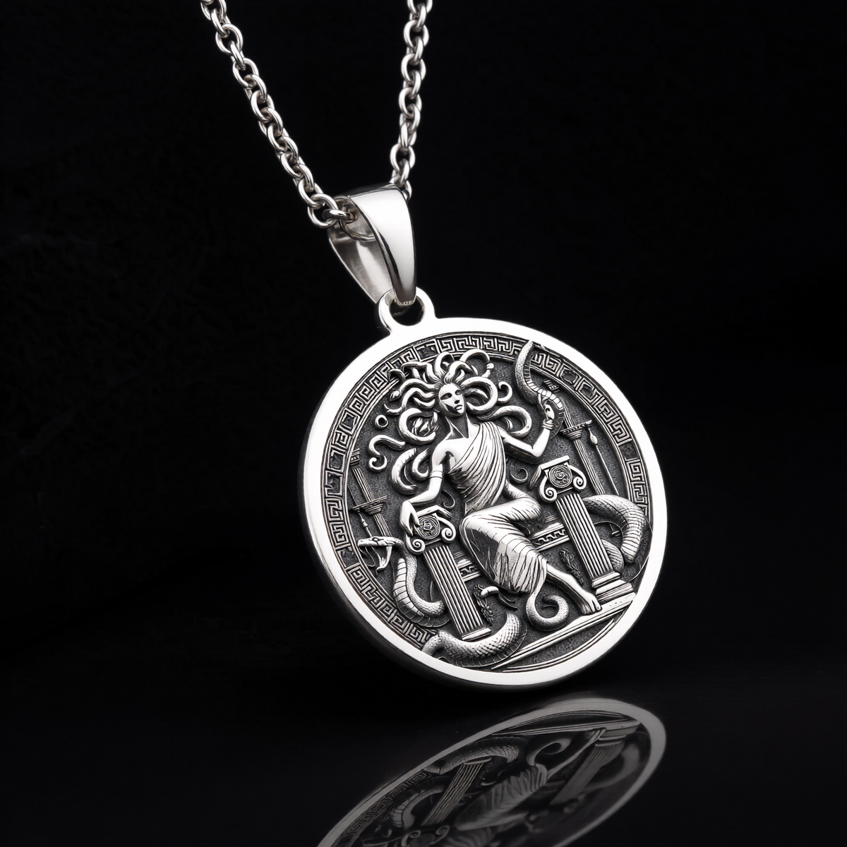 Medusa Gorgon Amulet Pendant - 925 Sterling Silver