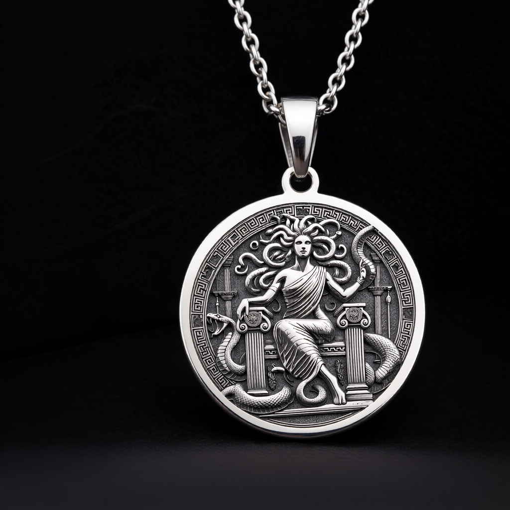 Medusa Gorgon Amulet Pendant - 925 Sterling Silver