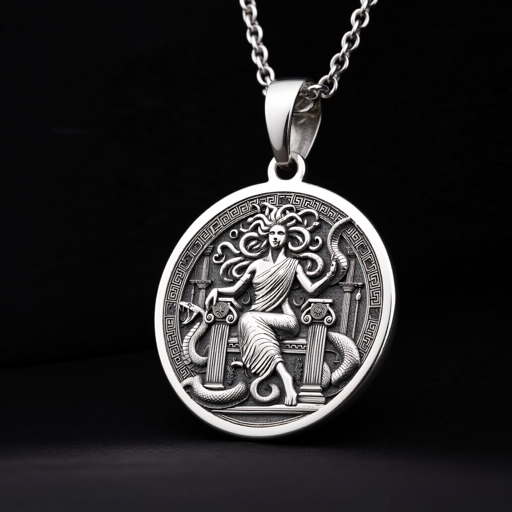 Medusa Gorgon Amulet Pendant - 925 Sterling Silver