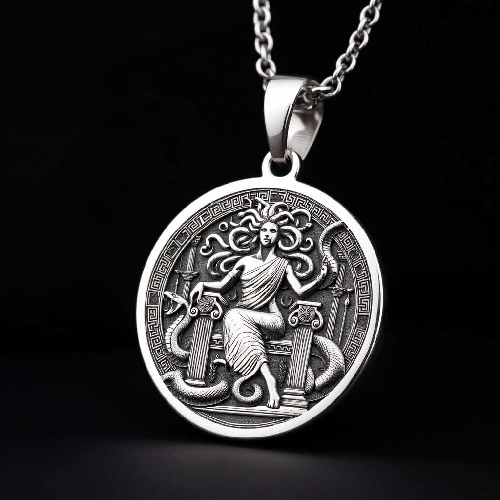 Medusa Gorgon Amulet Pendant - 925 Sterling Silver