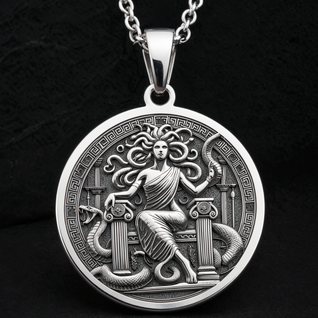 Medusa Gorgon Amulet Pendant - 925 Sterling Silver