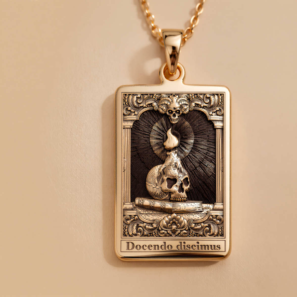 Memento Docendo Pendant Necklace - Occult Tarot Charm - 14K Gold Plated