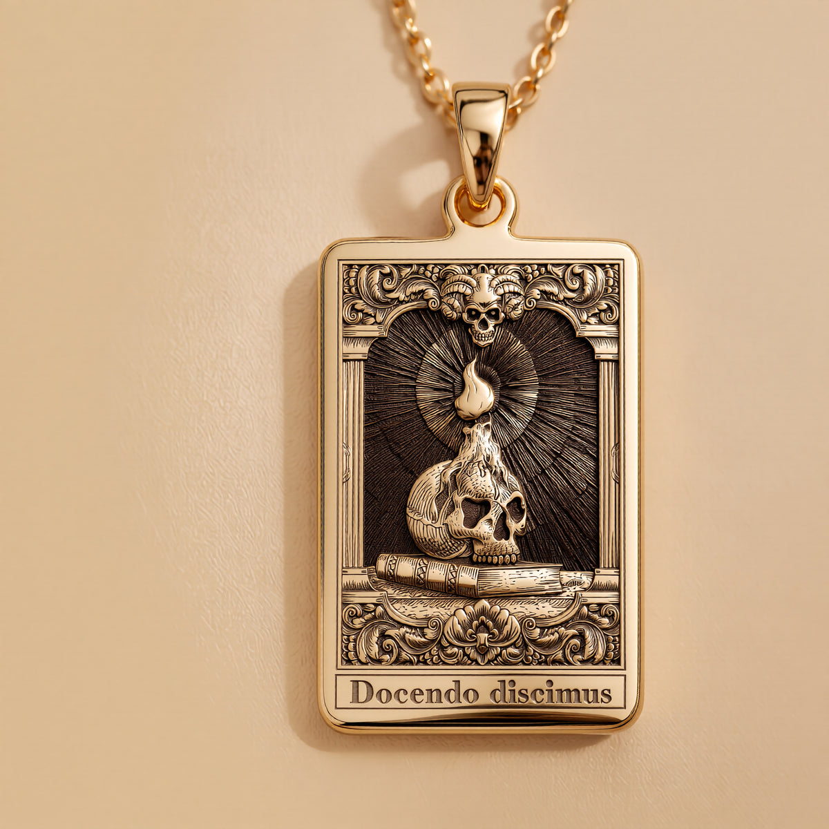 Memento Docendo Pendant Necklace - Occult Tarot Charm - 14K Gold Plated