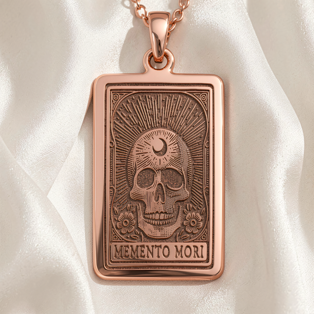 Memento Mori Skull Necklace - 14K Rose Gold Plated