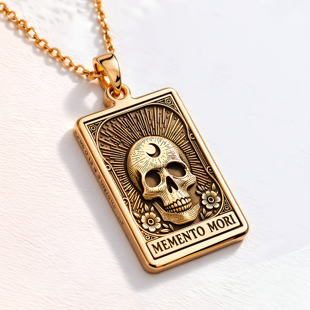Memento Mori Skull Necklace - 14K Solid Gold, Right Angle View