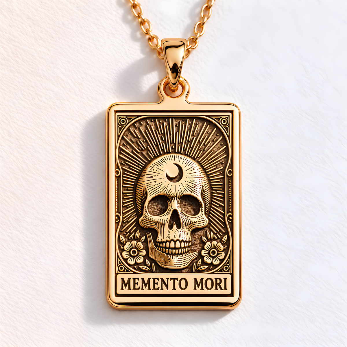Memento Mori Necklace: 14K Gold with memento mori goth macabre talisman occult amulet - View 200