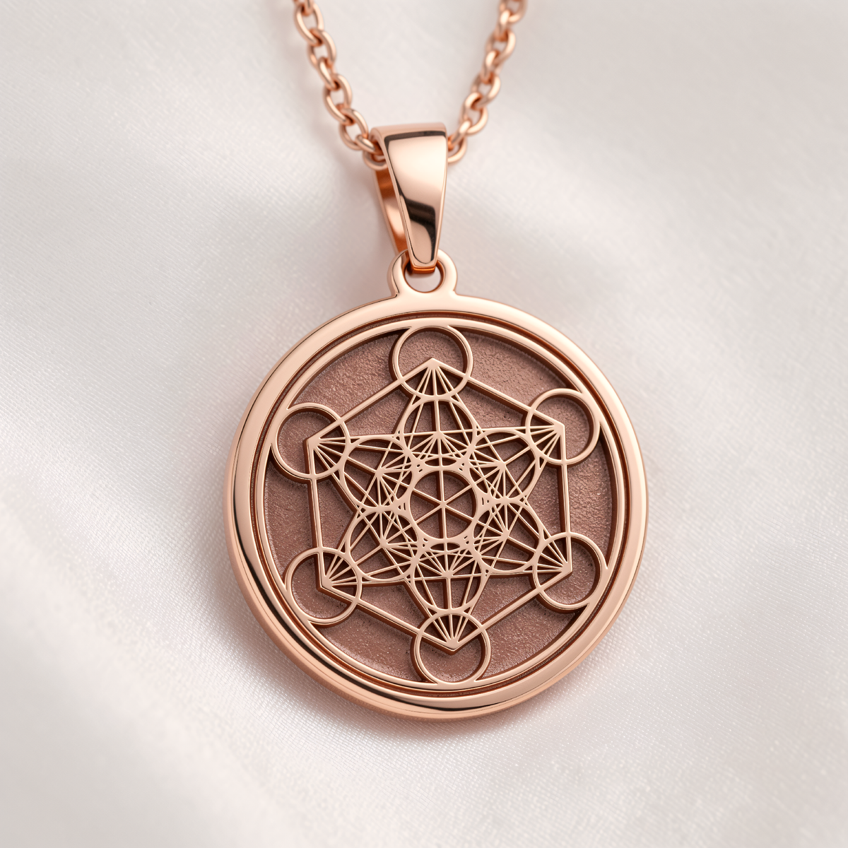 Metatron Cube Sacred Geometry Necklace - 14K Rose Gold Plated