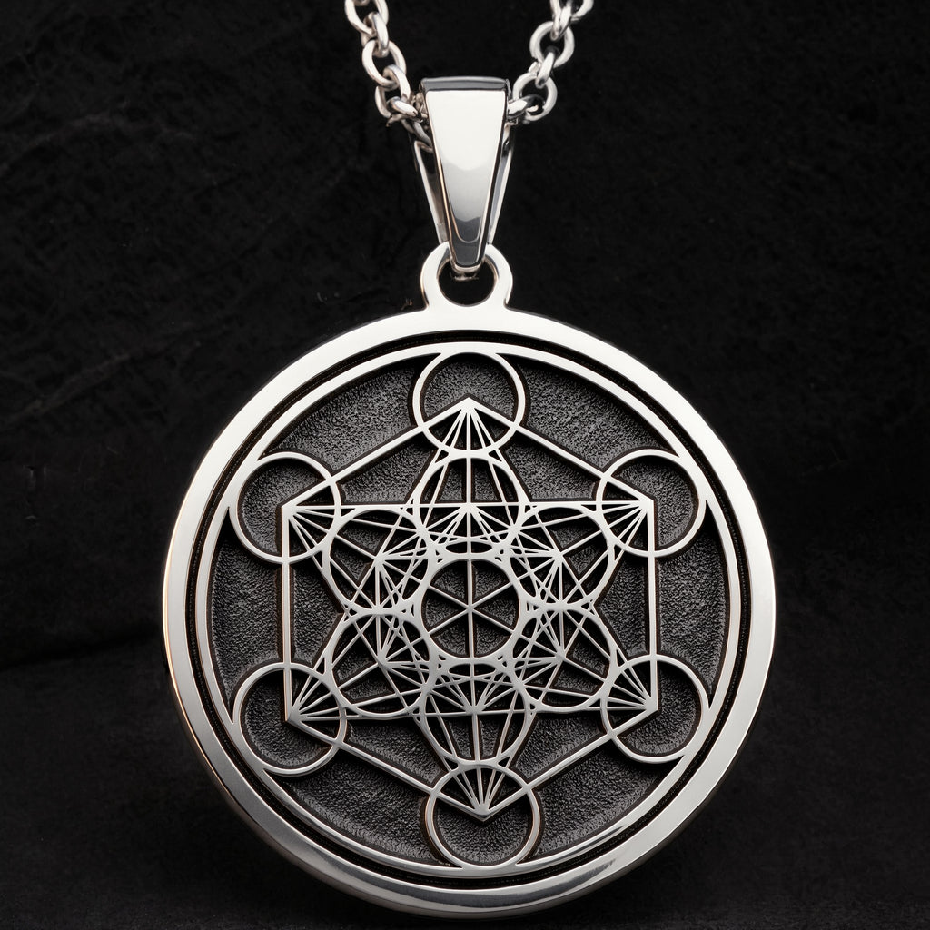 Metatron's Cube Sacred Geometry Talisman Necklace — 925 Sterling Silver & 14K Gold Plated studio view (gallery angle 5)