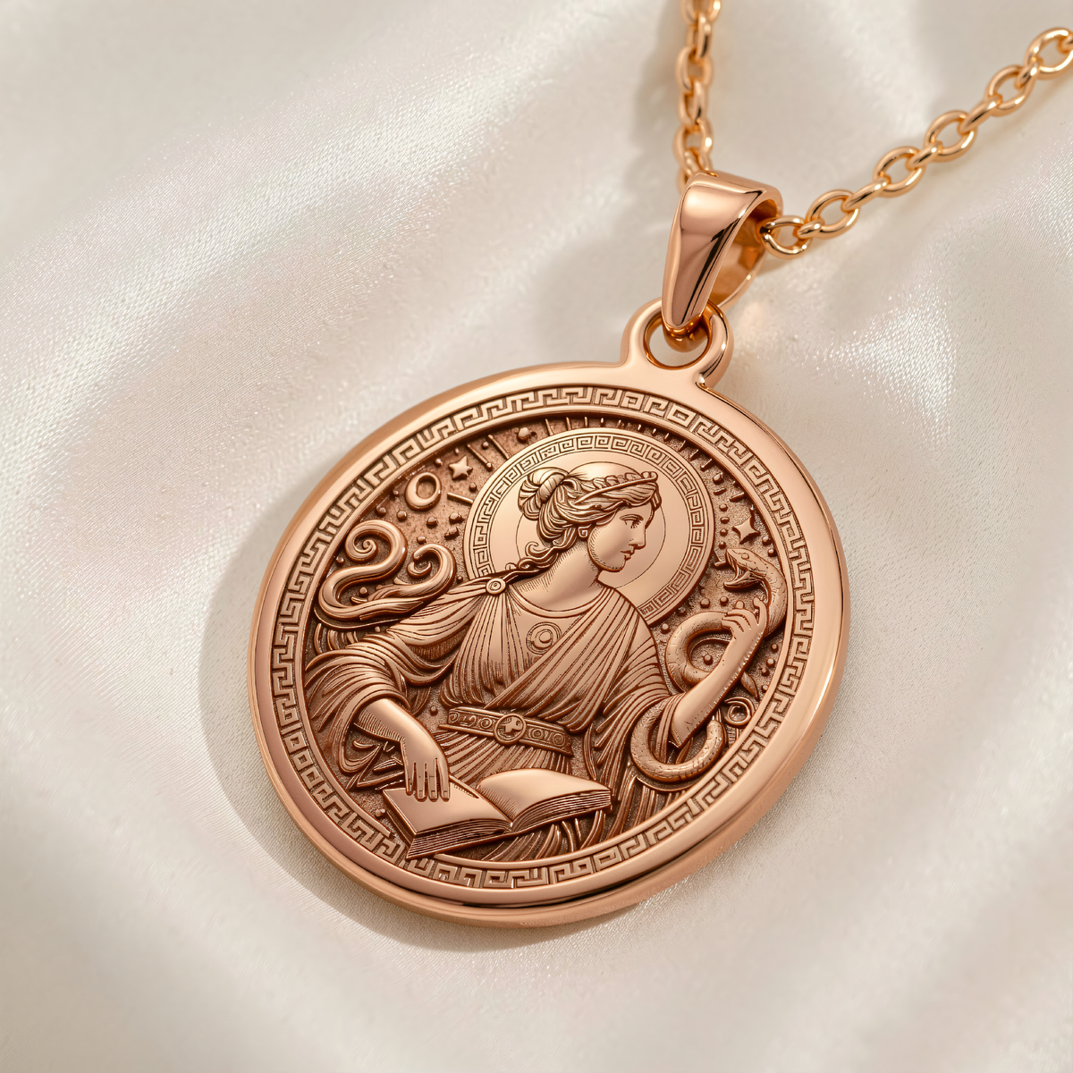 Metis Goddess Wisdom Pendant | Silver & Plated Options - Ancient Mythology Protection Talisman - 14K Rose Gold Plated Front View