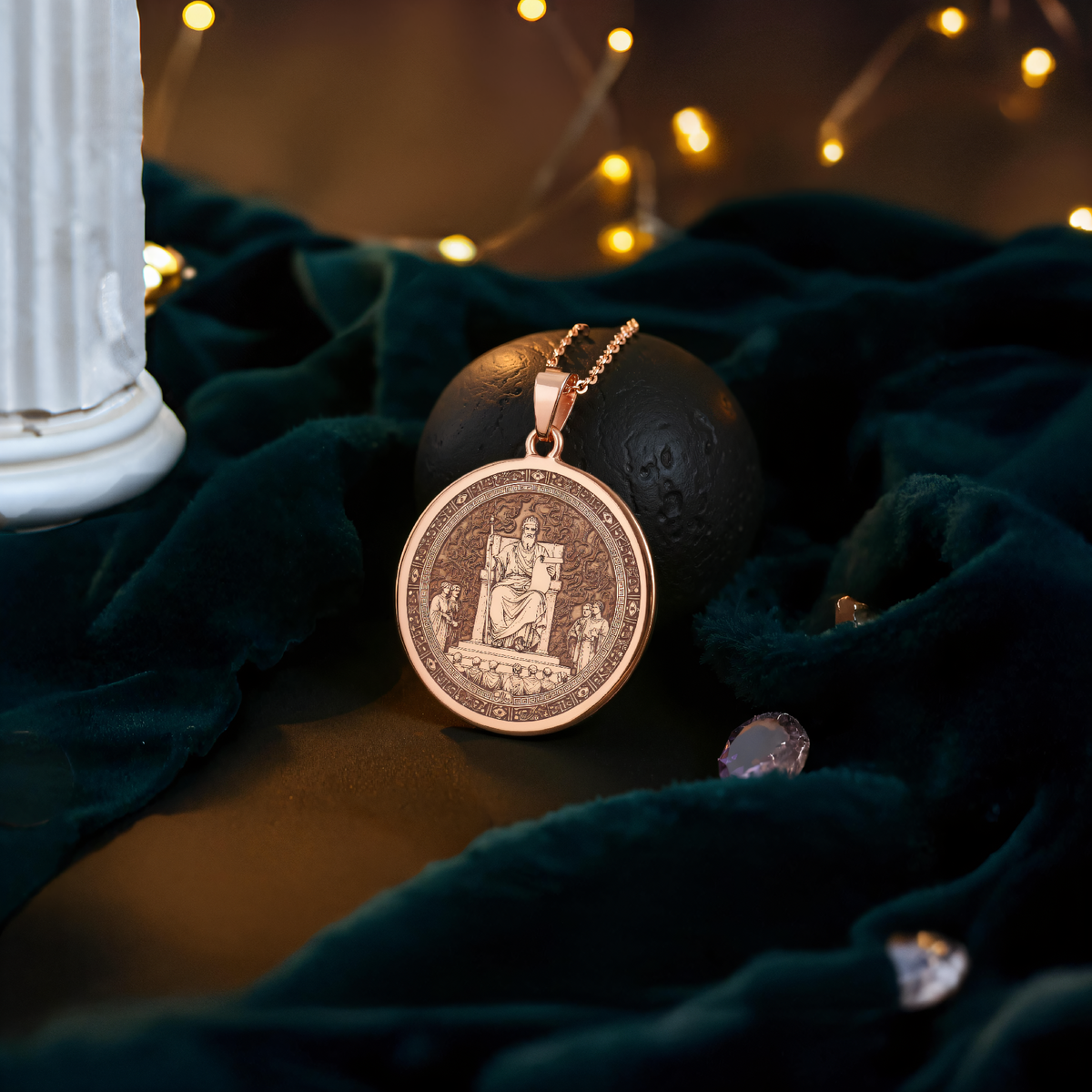 Minos Judge of the Dead Pendant in a polished rose gold finish.