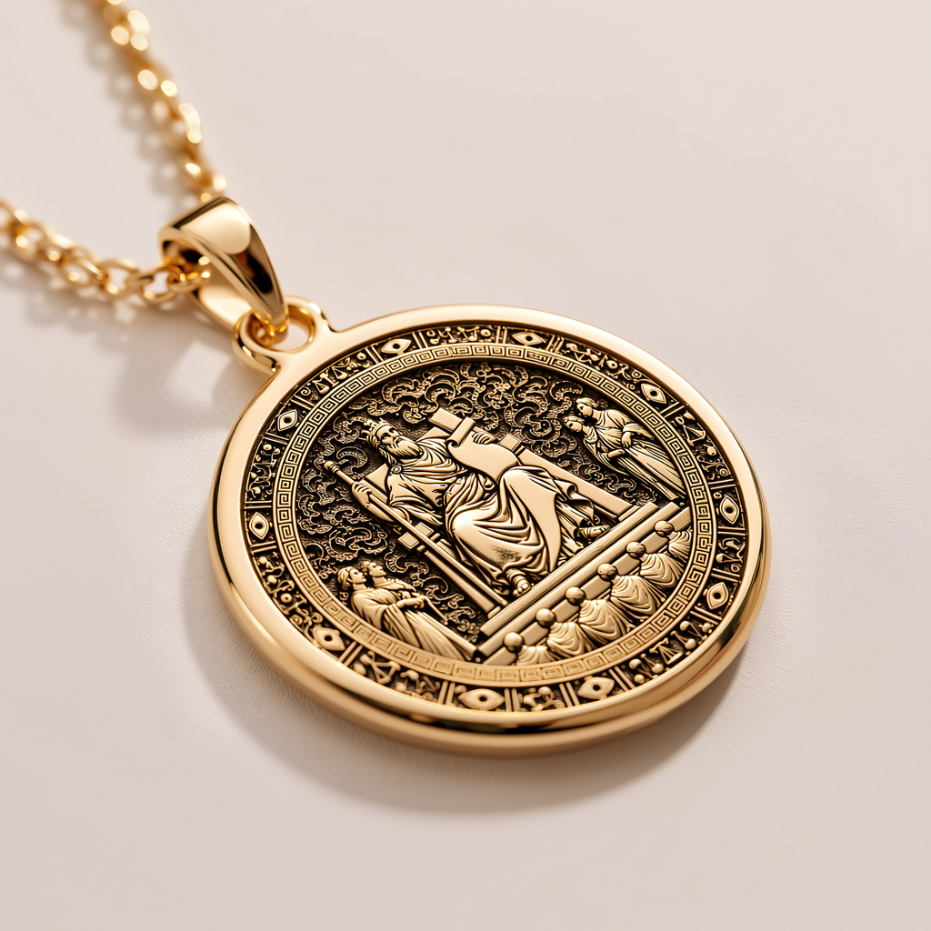 Minos Judge of the Dead Pendant - 14K Solid Gold, Left Angle View