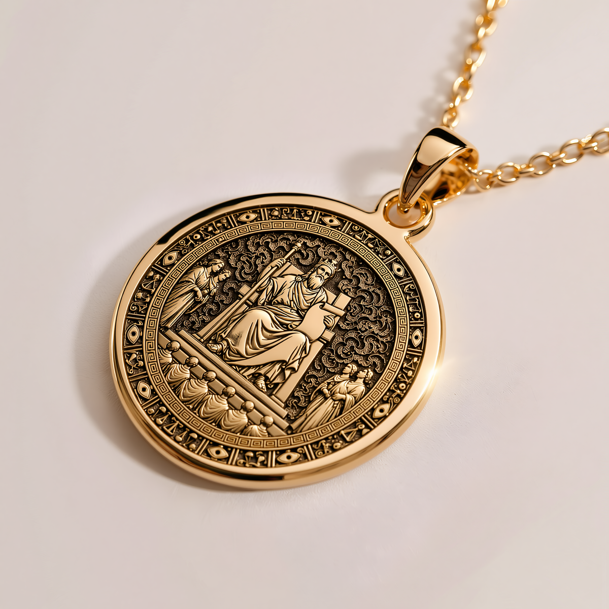 Minos Judge of the Dead Pendant - 14K Solid Gold, Right Angle View